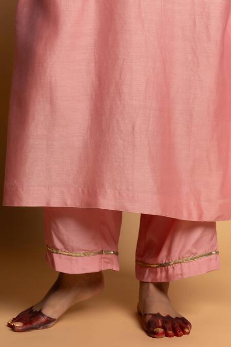 Buy_Pants And Pajamas_Pink Chanderi , Cotton, , Organza Embroidery, Alankrita Kurta Set _Online_at_Aza_Fashions