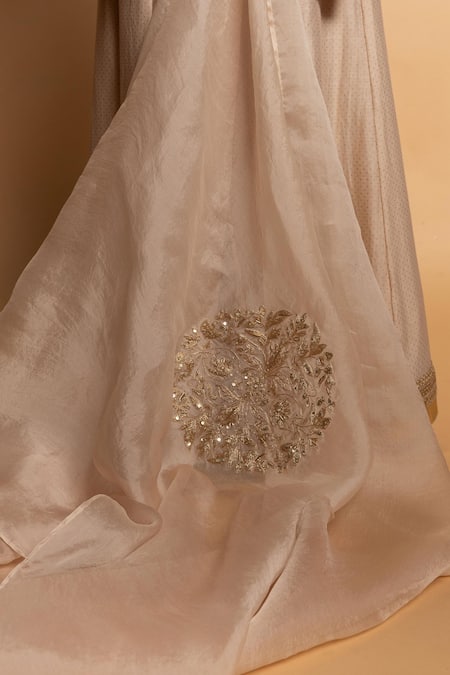 Shop_Pants And Pajamas_Ivory Silk Organza Embroidery, Zari Chandrika Dupatta _Online_at_Aza_Fashions