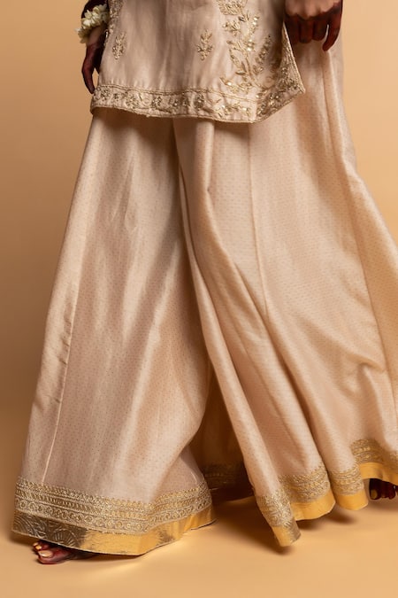 Shop Pants And Pajamas Ivory Silk, Chanderi Lace, Embroidery Sharara Online at Aza Fashions Shop_Pants And Pajamas_Ivory Silk, Chanderi Lace, Embroidery Sharara _Online_at_Aza_Fashions