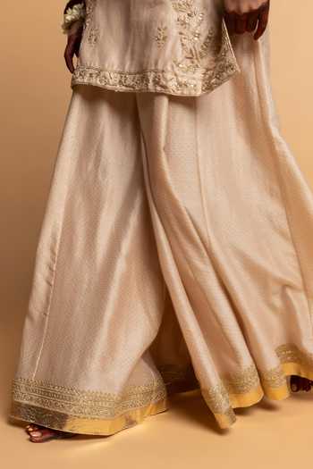 Pants And Pajamas Ivory Silk, Silk, Embroidery, Zari, Lace Round Neck Kurta Set at Aza Fashions Pants And Pajamas_Ivory Silk, Silk, Embroidery, Zari, Lace Round Neck Kurta Set _at_Aza_Fashions