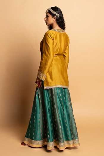 Pants And Pajamas Green Chanderi Silk Embroidery, Lace, Zari Hemangi Sharara Online at Aza Fashions Pants And Pajamas_Green Chanderi Silk Embroidery, Lace, Zari Hemangi Sharara _Online_at_Aza_Fashions