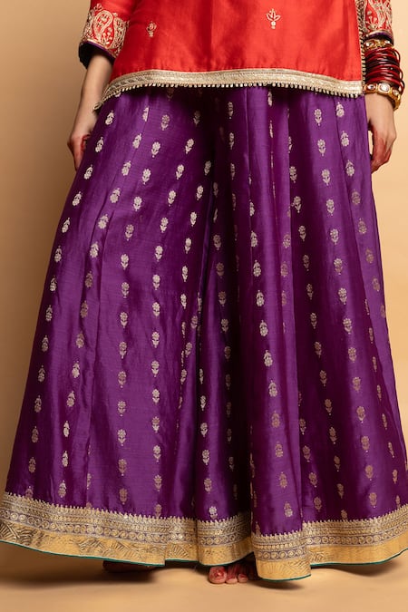 Pants And Pajamas_Purple Chanderi Silk Zari, Lace Hemangi Sharara _at_Aza_Fashions