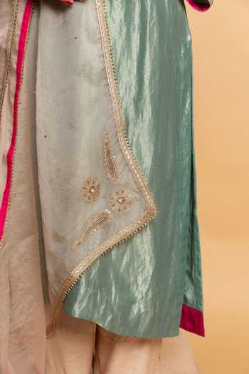 Shop_Pants And Pajamas_Ivory Silk Organza Embroidery, Lace Zeb-e-taj Dupatta _Online_at_Aza_Fashions