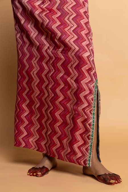 Shop_Pants And Pajamas_Pink Silk Embroidery, Zari, Sequins V-neck Rajsi Roop Kaftan _Online_at_Aza_Fashions