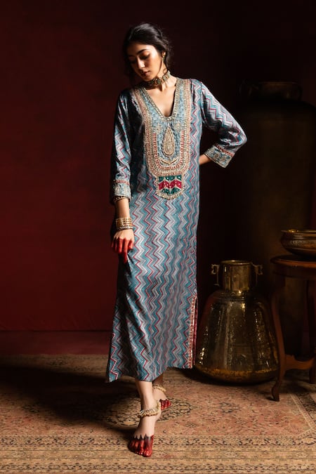 Pants And Pajamas Rajsi Roop Embroidered Kaftan 