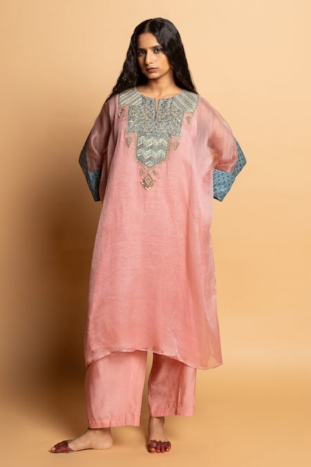 Pants And Pajamas Ratnaanini Embroidered Kaftan Set 