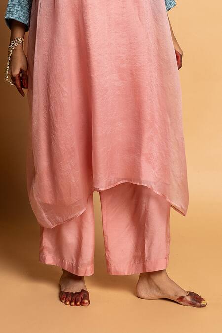 Buy_Pants And Pajamas_Pink Organza, Cotton, Embroidery, Zari Round Ratnaanini Kaftan Set _Online_at_Aza_Fashions