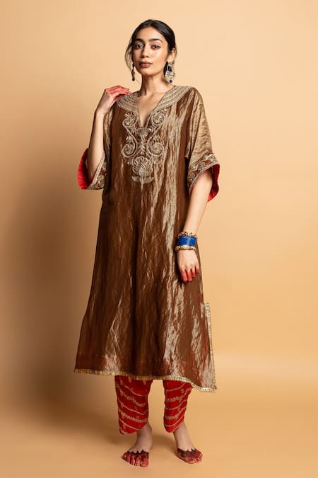 Shop Pants And Pajamas Red Silk, Chanderi Embroidery, Zari Nazakat Salwar Online at Aza Fashions Shop_Pants And Pajamas_Red Silk, Chanderi Embroidery, Zari Nazakat Salwar _Online_at_Aza_Fashions