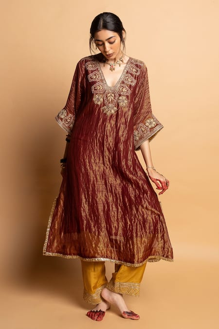 Pants And Pajamas Shama-E-Awadh Embroidered Kaftan 