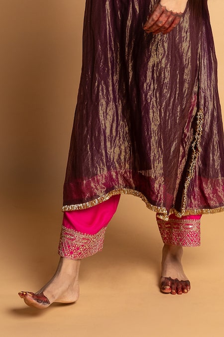 Shop Pants And Pajamas Fuchsia Cotton, Silk Embroidery Shama-e-awadh Pant Online at Aza Fashions Shop_Pants And Pajamas_Fuchsia Cotton, Silk Embroidery Shama-e-awadh Pant _Online_at_Aza_Fashions