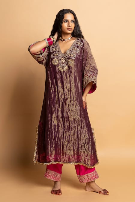 Pants And Pajamas Shama-E-Awadh Embroidered Kaftan Set 