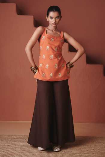 Saphed Marigold Coffee Sleeveless Sharara Set 
