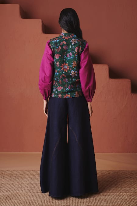 Saphed Paan Chintz Print Wrap Waistcoat 