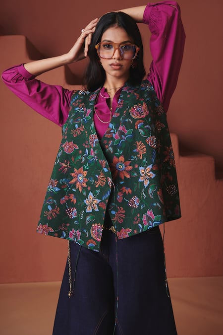 Saphed Paan Chintz Print Wrap Waistcoat 