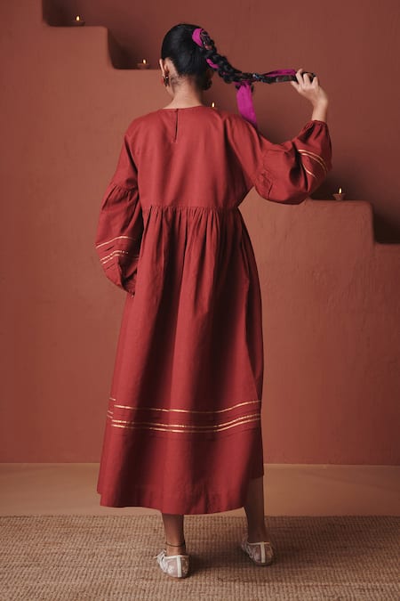 Saphed Brick Cotton Linen Sack Dress 