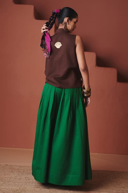 Saphed Coffee Cotton Linen Wrap Waistcoat 