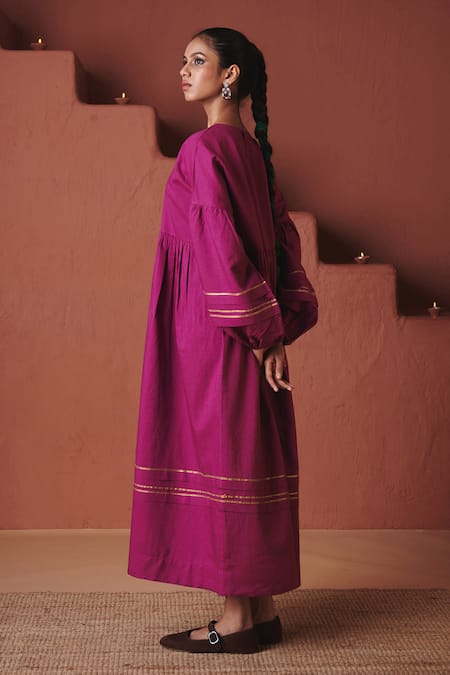 Saphed Orchid Cotton Linen Sack Dress 