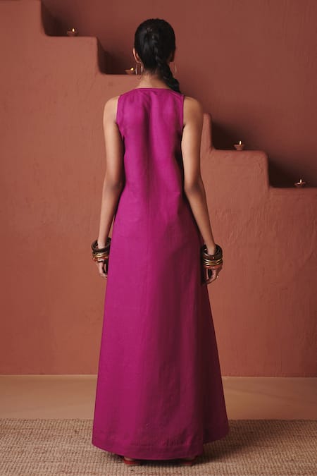 Saphed Orchid Cotton Linen Flared Dress 