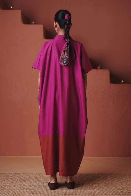 Saphed Orchid Cotton Linen Kaftan Dress 
