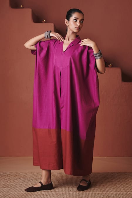 Saphed Orchid Cotton Linen Kaftan Dress 