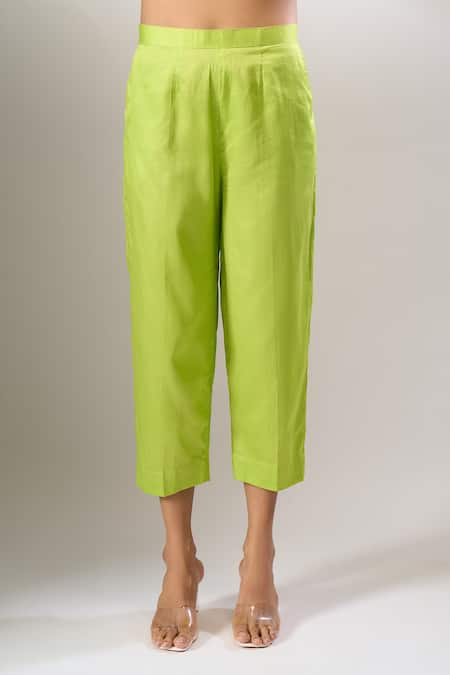 Shop Naintara Bajaj Lime Cotton Cut Work Collared Hakoba Co-ord Tunic And Pant Set With Slip Online at Aza Fashions Shop_Naintara Bajaj_Lime Cotton Cut Work Collared Hakoba Co-ord Tunic And Pant Set With Slip _Online_at_Aza_Fashions