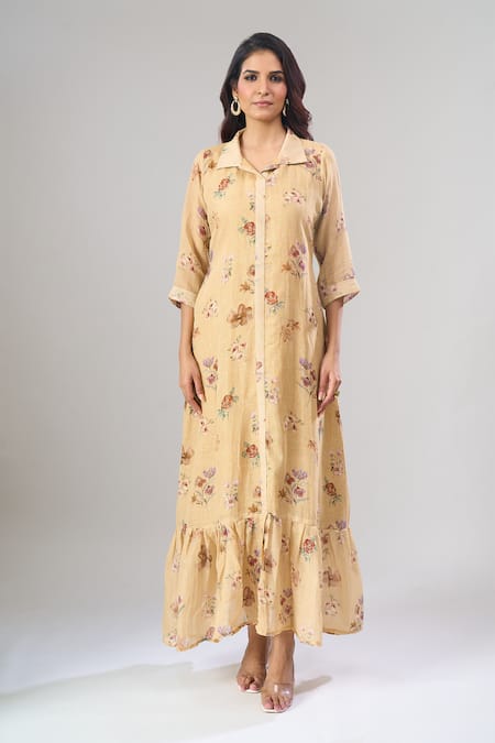 Naintara Bajaj Floral Print Cotton Linen Maxi Dress 