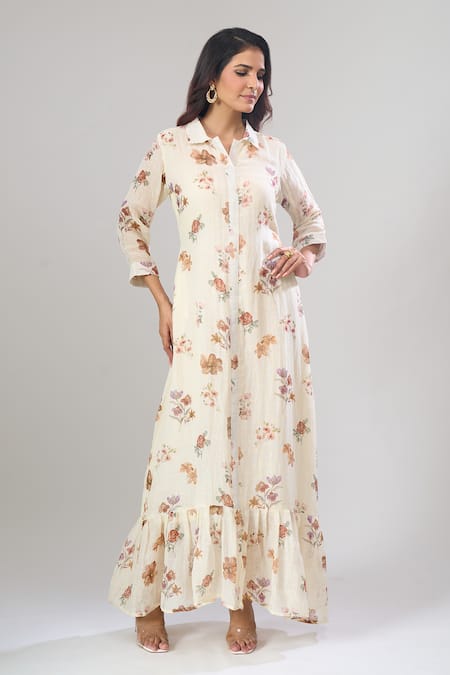 Naintara Bajaj Floral Printed Cotton Linen Maxi Dress 