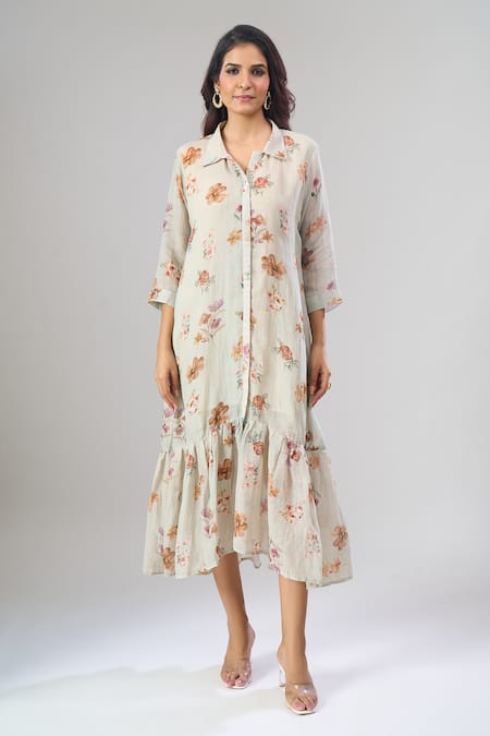 Naintara Bajaj Floral Print Frill Hem Dress 