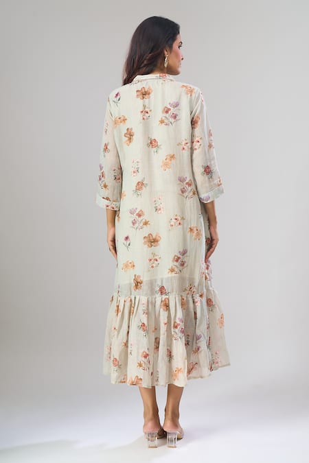 Naintara Bajaj Floral Print Frill Hem Dress 