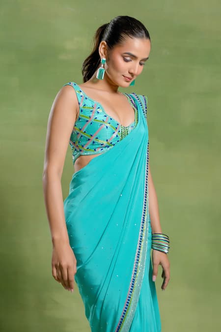 Tuhina Srivastava Embroidered Border Saree & Blouse Set 