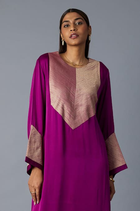 Buy_Vasstram_Purple Modal, Satin, Silk Zari Round Neck Rasna Banarasi Kurta With Pant 