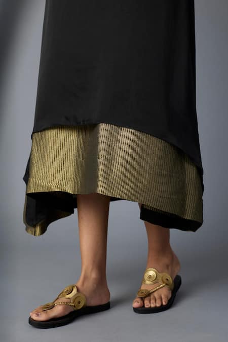 Buy_Vasstram_Black Modal, Satin, Silk Zari Round Neck Chameli Striped Dress 