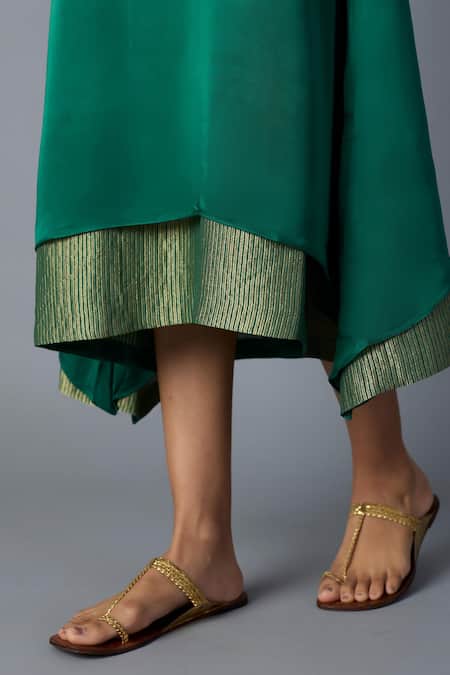 Vasstram_Green Modal, Satin, Silk Zari, Embroidery Halter Neck Chameli Dress _at_Aza_Fashions