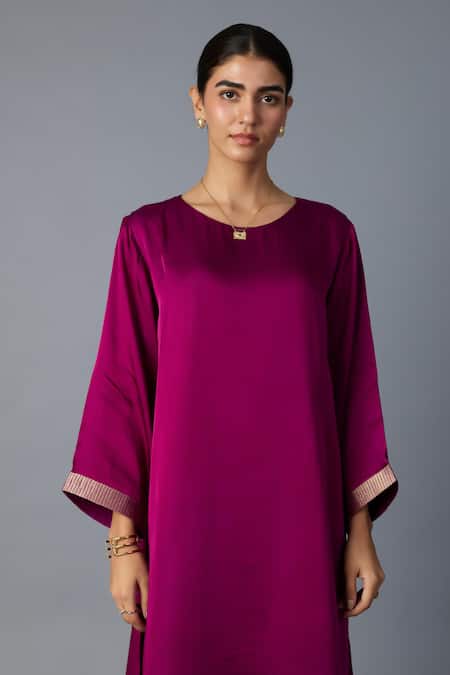 Shop_Vasstram_Purple Modal, Satin, Silk Zari Round Neck Chameli Striped Layered Dress _Online_at_Aza_Fashions