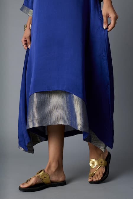 Buy_Vasstram_Blue Modal, Satin, Silk Zari, Embroidery Round Neck Chameli Layered Dress 