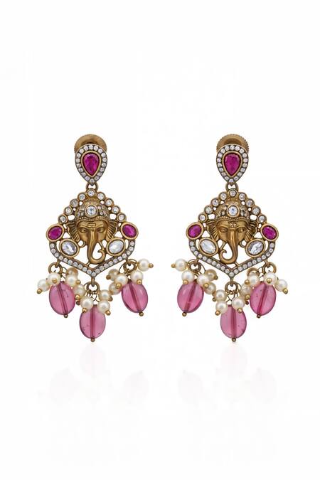 Minaki_Red Beads, Pearls, Stones Ganesha Ruby And Layered Necklace Set _Online_at_Aza_Fashions