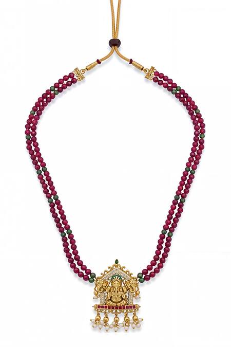 Buy_Minaki_Multi Color Beads, Pearls, Stones, Ganesha Layered Necklace And Matching Earrings _Online_at_Aza_Fashions