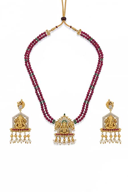 Minaki Ganesha Layered Necklace & Matching Earrings 