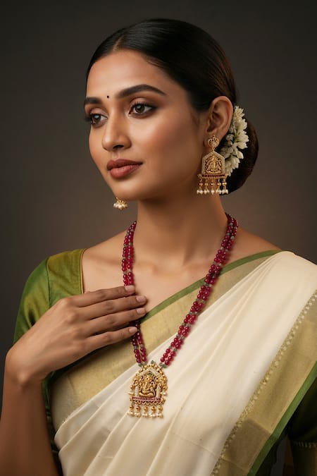 Minaki Ganesha Layered Necklace & Matching Earrings 