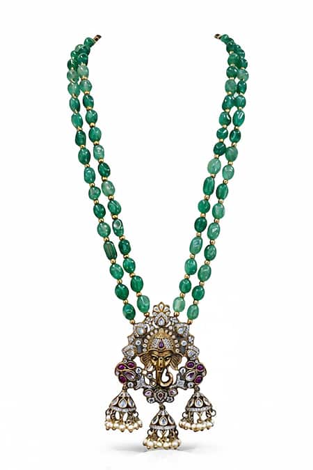 Minaki Ganesha Pendant Layered Beaded Necklace 