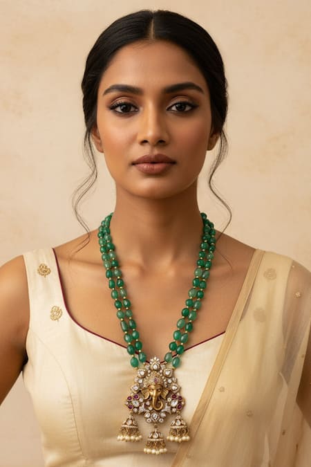 Minaki Ganesha Pendant Layered Beaded Necklace 