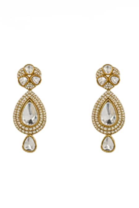 Minaki_Gold Plated Crystals, Pearls Kundan Polki Hasli Necklace And Earring Set _Online_at_Aza_Fashions