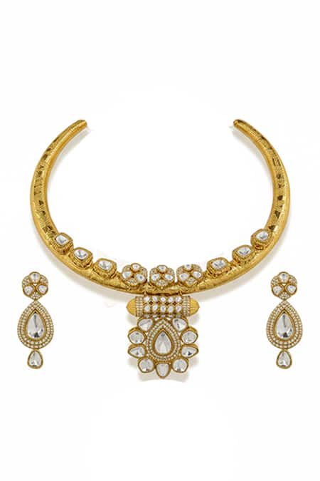 Minaki Kundan Polki Hasli Necklace & Earring Set 