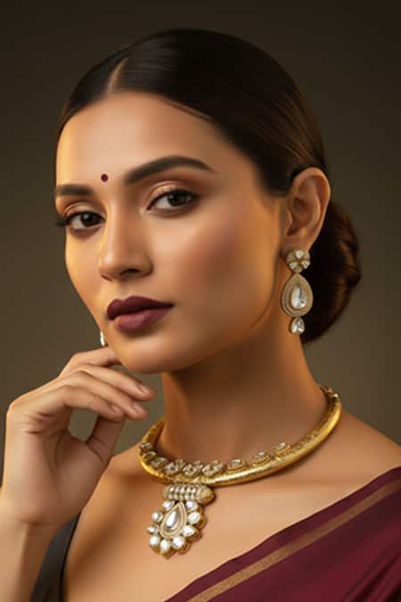 Minaki Kundan Polki Hasli Necklace & Earring Set 