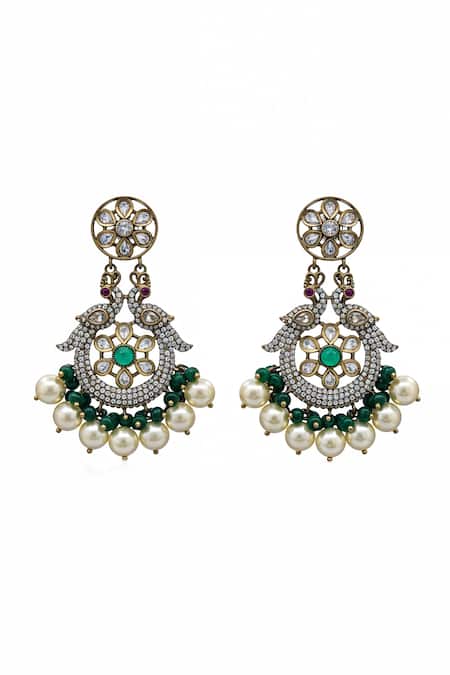 Buy_Minaki_Green Pearls, Stones Antique Finish And Beads Necklace Set _Online_at_Aza_Fashions