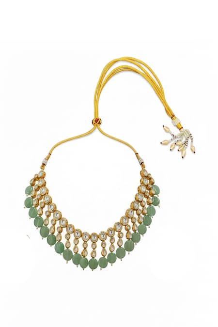 Buy_Minaki_Green Beads, Stones Kundan And Beaded Necklace Set _Online_at_Aza_Fashions