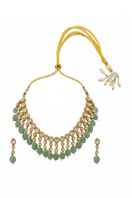 Minaki Kundan & Green Beaded Necklace Set 