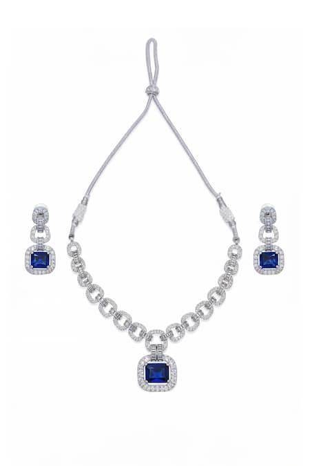 Minaki Cubic Zirconia Studded Necklace & Earring Set 