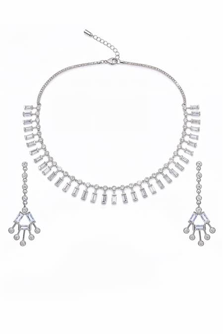 Minaki Cubic Zirconia Studded Necklace & Earring Set 