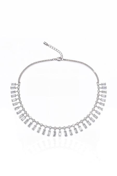 Buy_Minaki_Silver Plated Crystals Cubic Zirconia Studded Necklace And Earring Set _Online_at_Aza_Fashions
